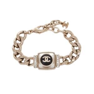 Chanel Gold Metal Crystal Interlocking CC Chunky Chain Bracelet